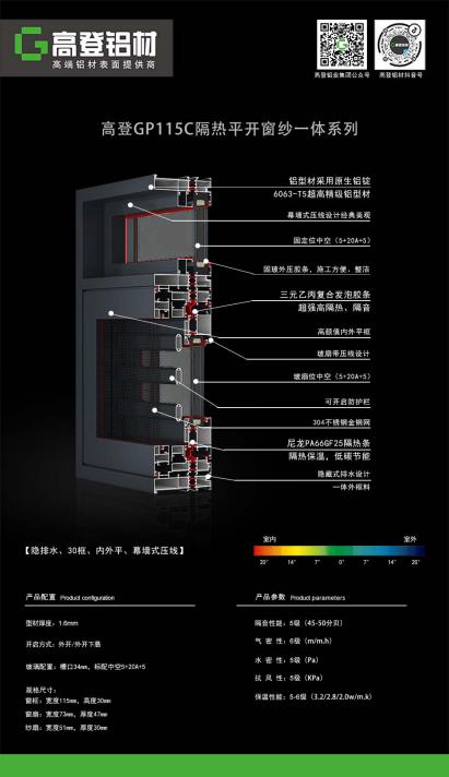 米乐官方旗舰店(中国)有限公司GP115C隔热平开窗纱一体系列